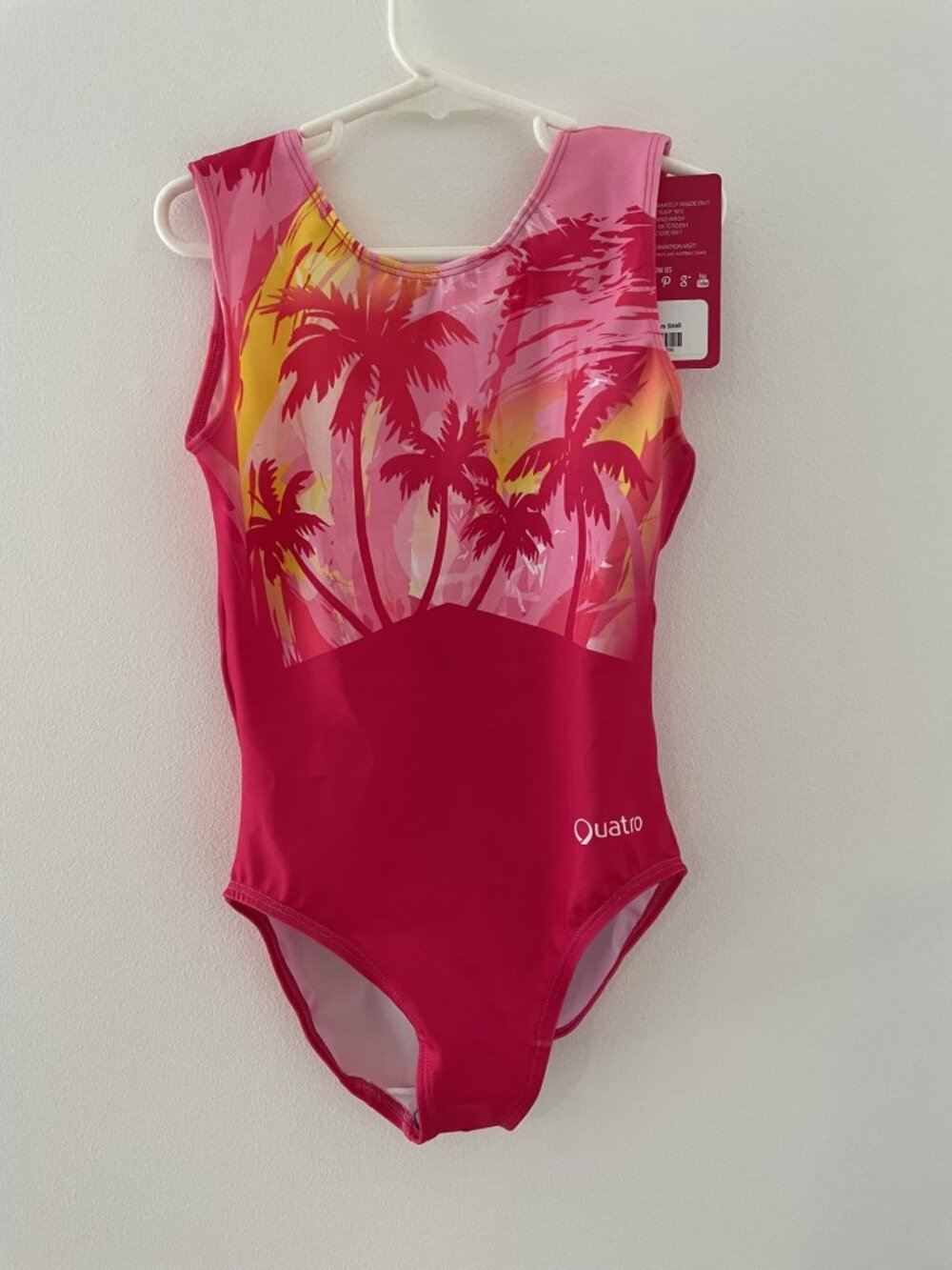 Share Quatro NWT "So Cal Strong" adult XS leotard for gymnastics, pink palm tree